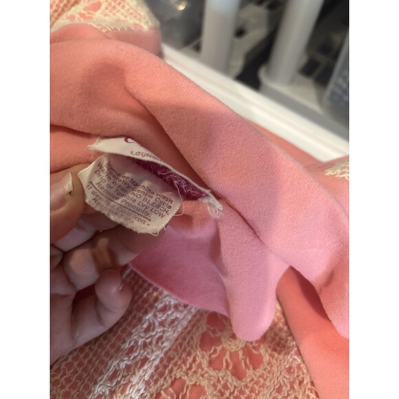 Vtg 60s 70s Prairie Loungewear House Dress M Hostess Coat Robe Bubble Gum Pink - Picture 11 of 16